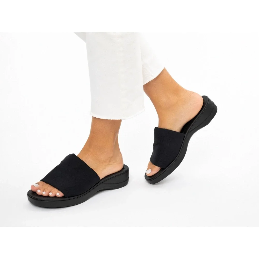 Cherokee Black Chunky Platform Comfort Slides Wedges Women's Size 9